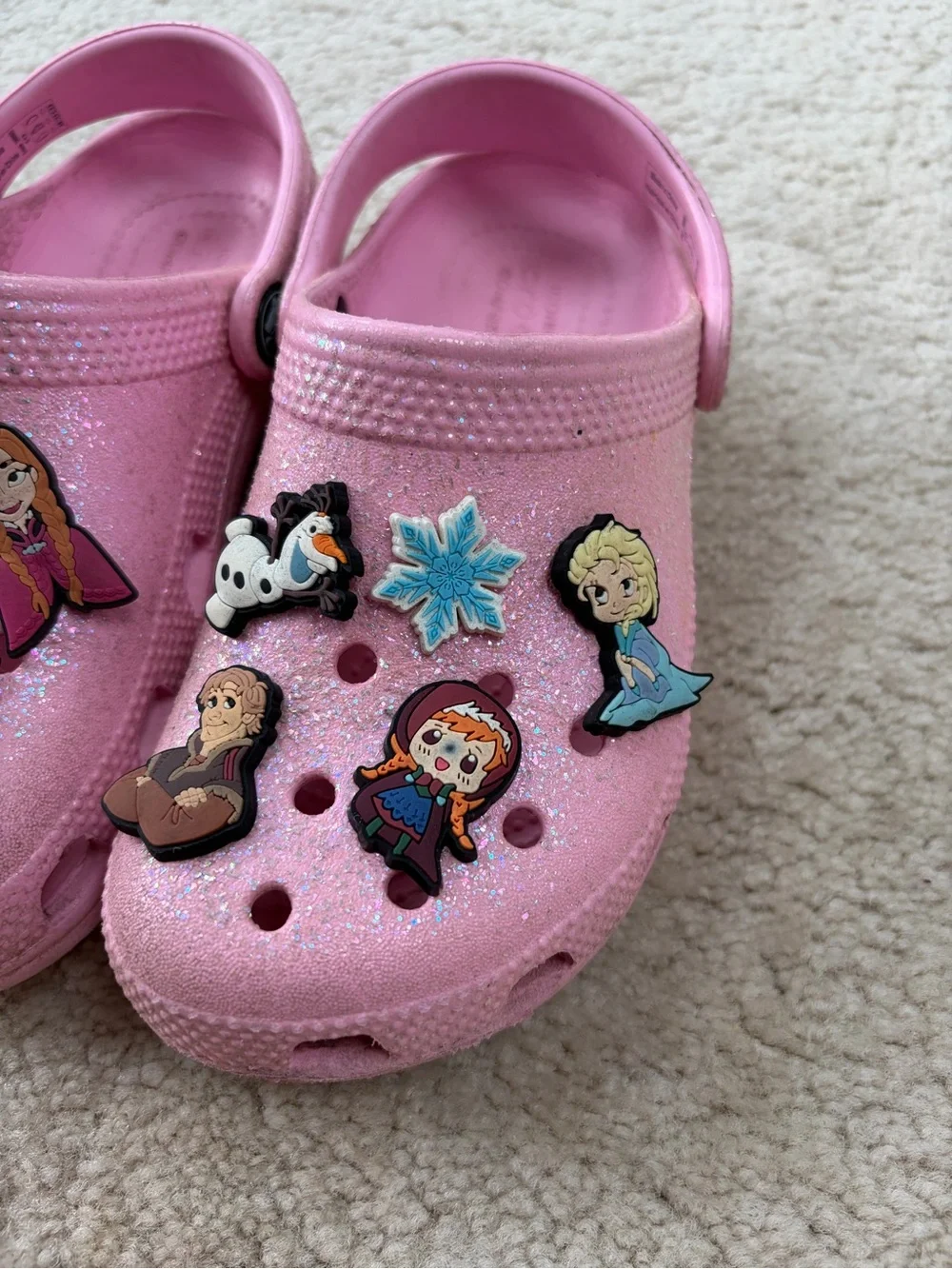 Crocs Little Kid Size 13 Pink Glitter Slip On Clog Sandals with Frozen Jibbitz